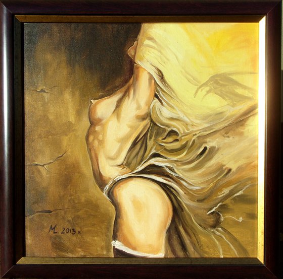 " PHOENIX ...  "  original painting darkness light  palette knife GIFT brown