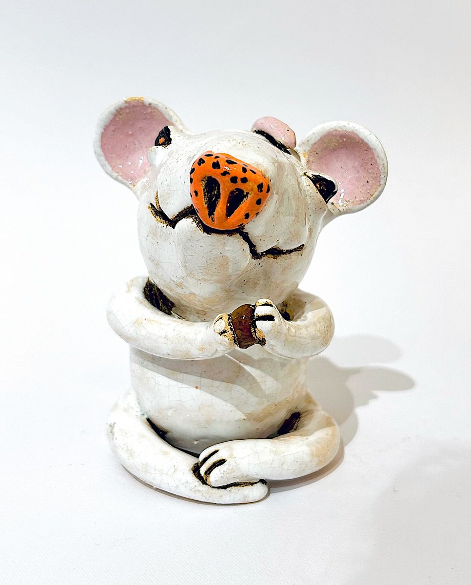 Naive Animal Clay Sculpture By Viktor Zuk, 5 X 5", A Mouse Love Story, Original Artwork