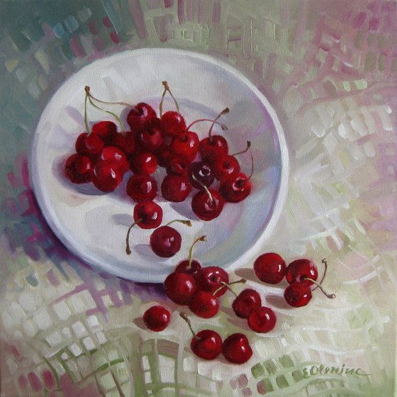 Plate with cherries