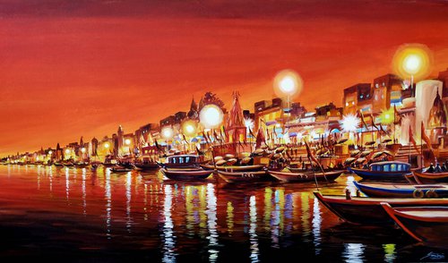 Colorful Night Varanasi Ghats by Samiran Sarkar