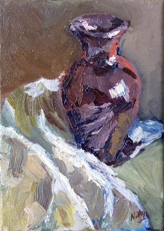 Purple Vase and Fabric - Original Still Life