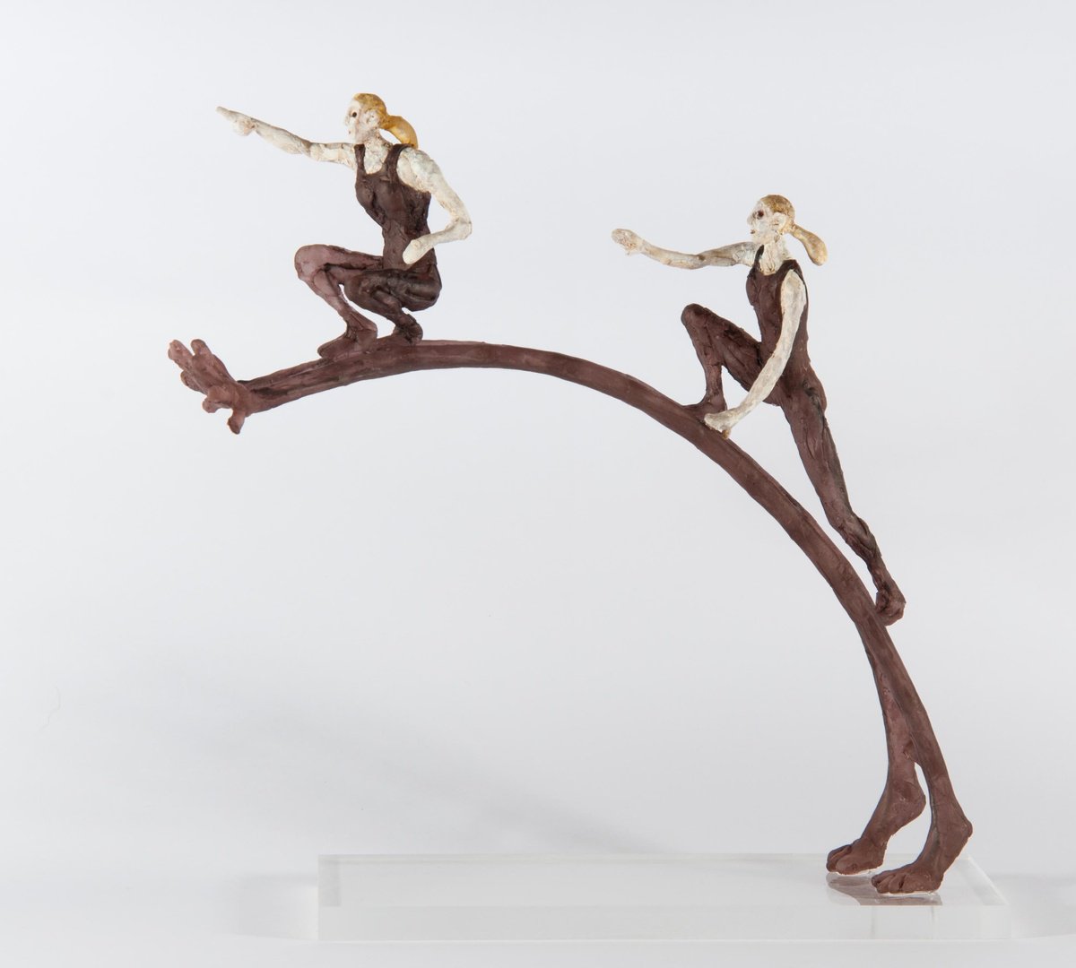 Expressive Portrait Sculpture By Holly Bennett, 9 X 10, Ladder Riders I, Original Artwork