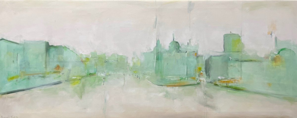 Expressive Landscape Oil Painting By Romuald Mulk Musiolik, 59 X 22", Bombarral, Original Artwork