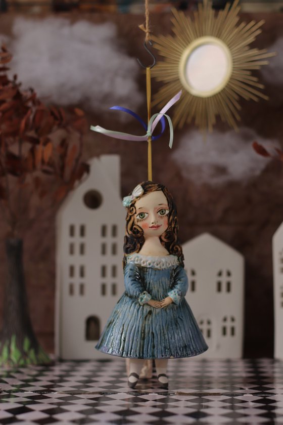 Little Girl in Blue. Hanging sculpture, bell doll by Elya Yalonetski