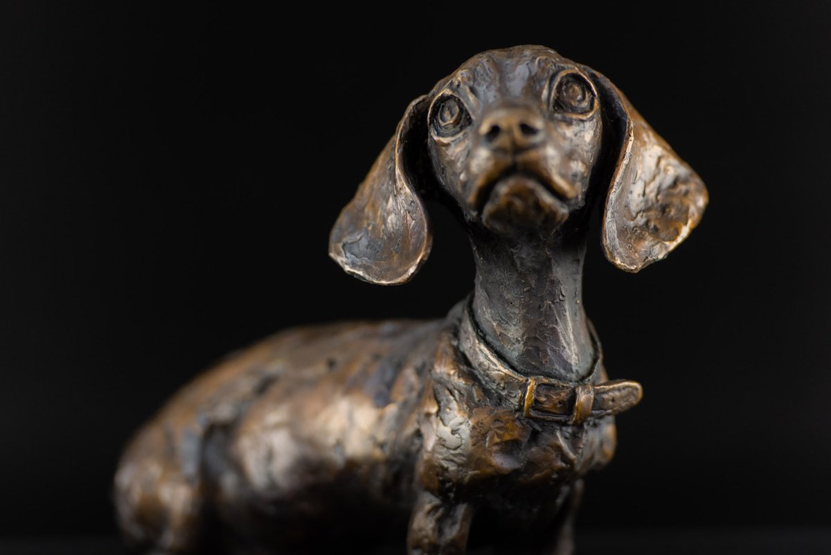 Animal Bronze Sculpture By Tanya Russell, 11 X 10", Dachshund Puppy Foundry Br, Original Artwork