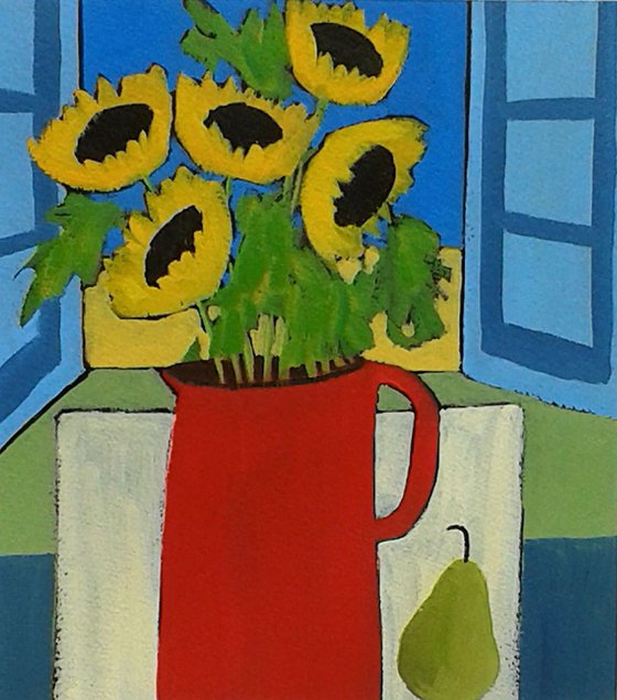 Sunflowers in front of the window