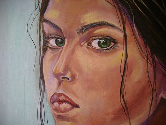 " THE LOOK ...  " - LARGE FORMAT 100X 70CM original oil painting on canvas, gift,