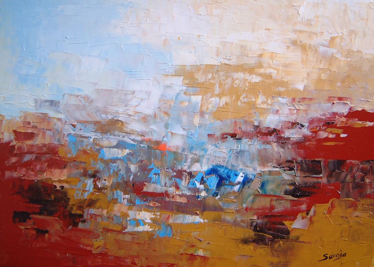 Abstract Landscape Oil Painting By Saroja Van Der Stegen, 20 X 15", Son Serra (Ref#:979-8P), Original Artwork