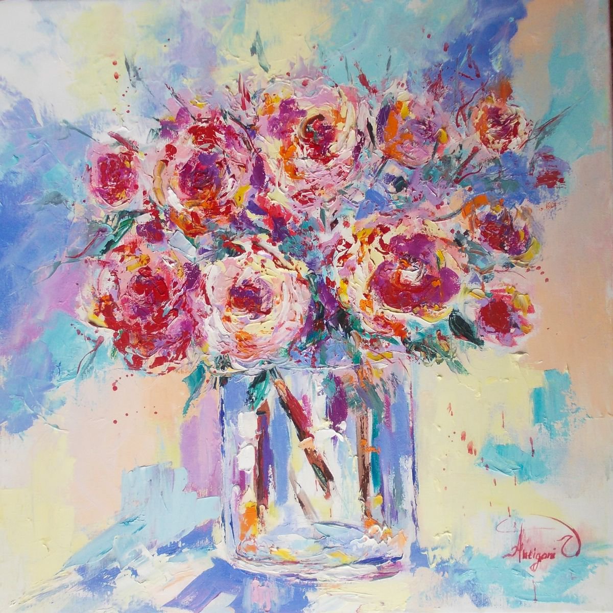 Morning Joy III-Roses oil painting-Still life roses by Antigoni Tziora