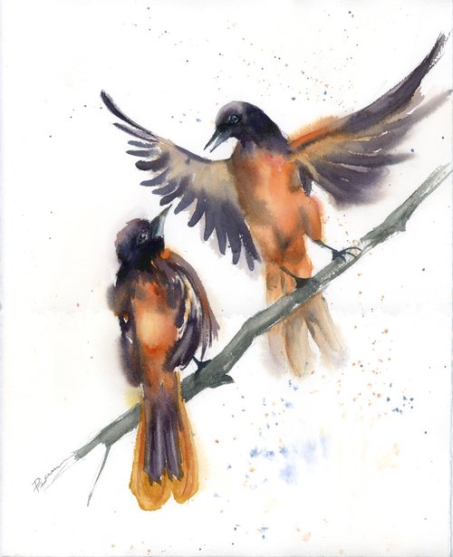 Bird talk (11.5x14.7) by Olga Shefranov (Tchefranov)