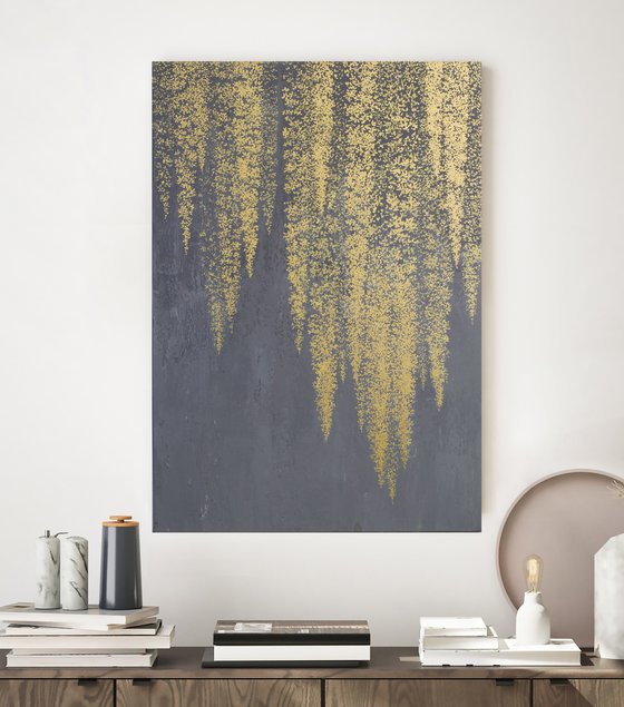 "White Wisteria 3" Gold flower abstract art