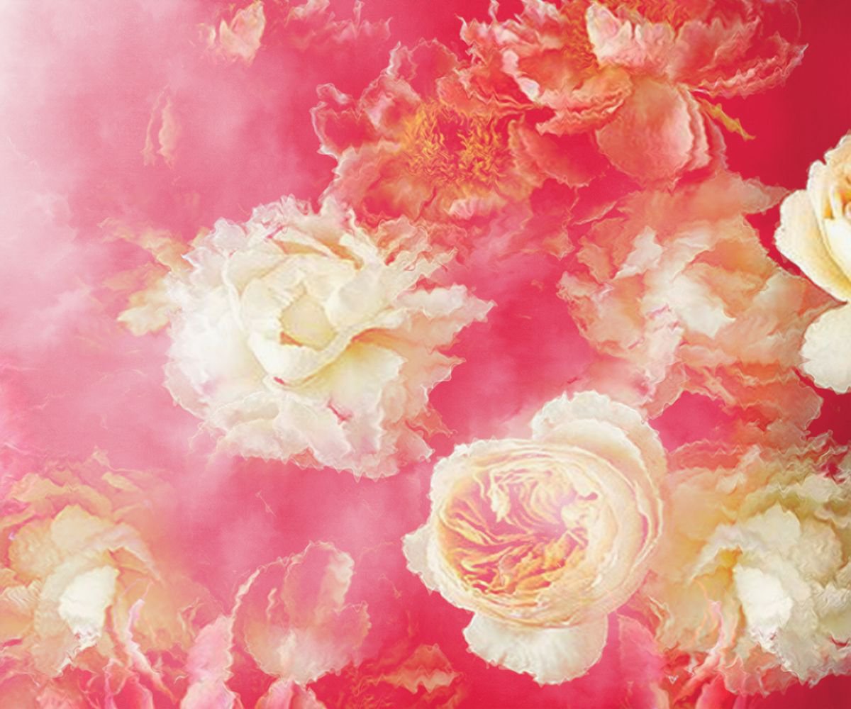 Illustrative Still Life Photograph By Srdjan Jevtic, 39 X 33", White Flowers In Red Wine, Original Artwork