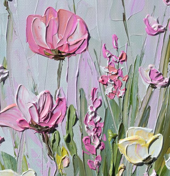 Pink Haze - Flower Field Painting