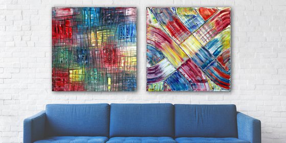 "Ebb And Flow" - Save As A Series - Original Extra Large PMS Abstract Diptych Oil Paintings On Canvas - 72" x 36"