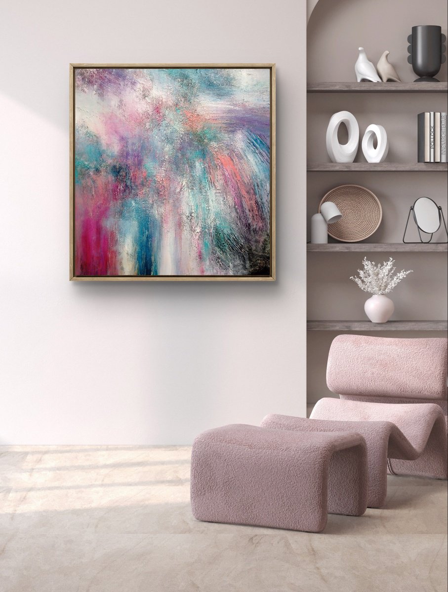 Organic Abstract Acrylic Painting By Alexandra Petropoulou, 39 X 39, Ethereal Bloom, Original Artwork