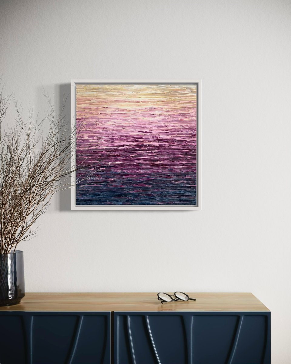 Abstract Acrylic Painting By Daniela Pasqualini, 14 X 14, Ethereal Dawn - White Frame, Original Artwork