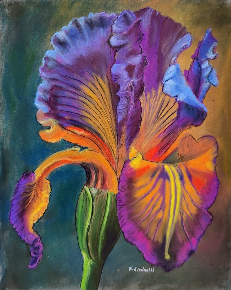 Iris painting iris original pastel drawing floral painting big flower drawing colored iris... by Francesca Licchelli
