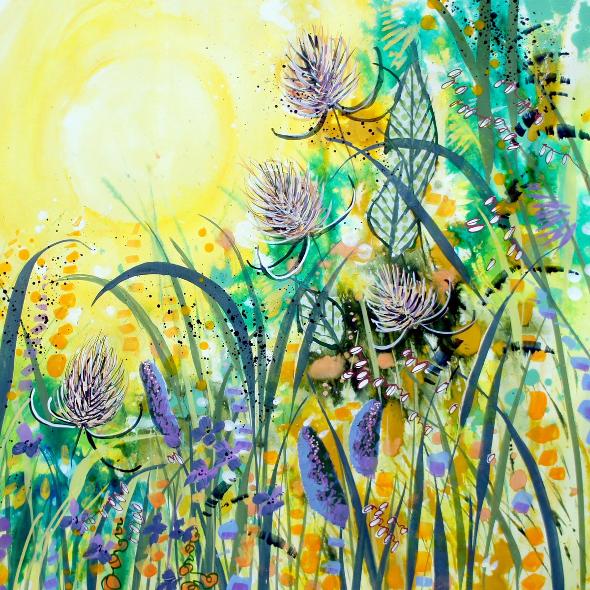 Impressionistic Painting , Summer Teasles By Julia Rigby, 24 X 24, Artwork For Sale On Artfinder