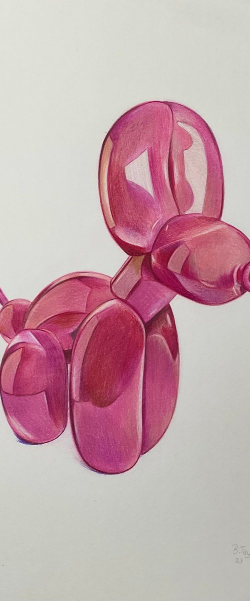 Bubblegum. Pink Balloon dog drawing by Bethany Taylor