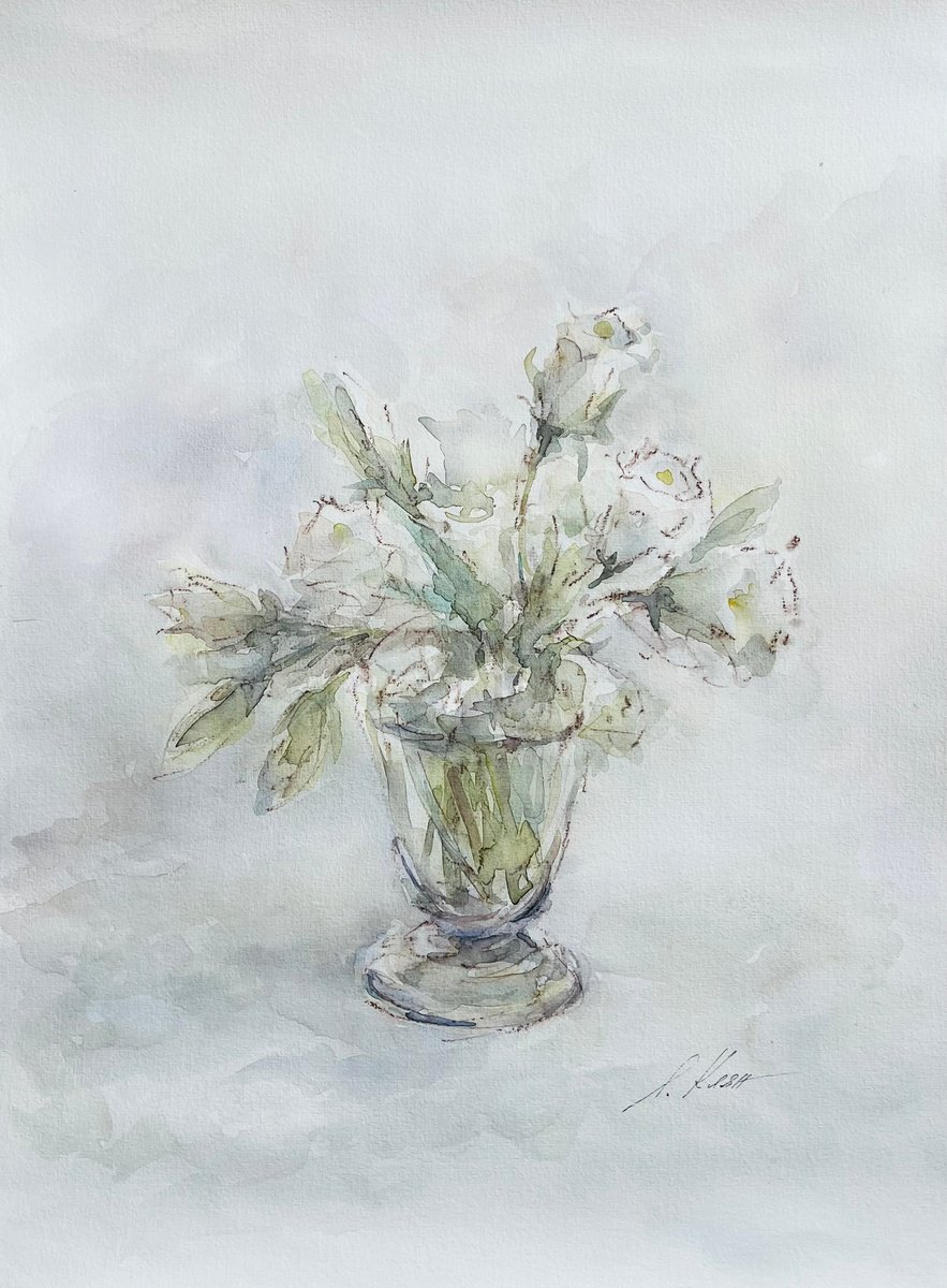 Impressionistic Botanical Painting By Elena Klyan, 14 X 18, White Bells 35 X 45 Cm 2025, Original Artwork