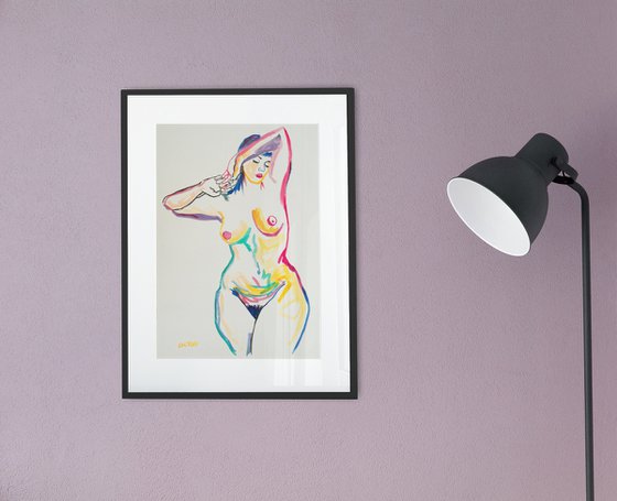 Female Nude Art Original Painting Drawing Charcoal Water Colour Nude