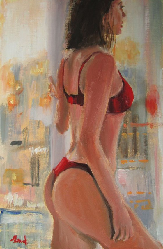 Twilight over the City; Nude oil on linen painting.