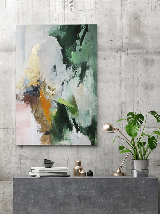 "Green Glory" Green gold abstract acrylic art