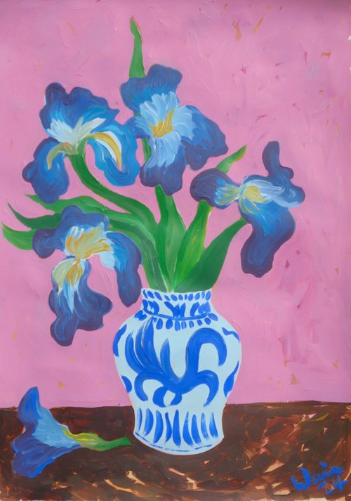 Irises in Chinese Vase by Kirsty Wain