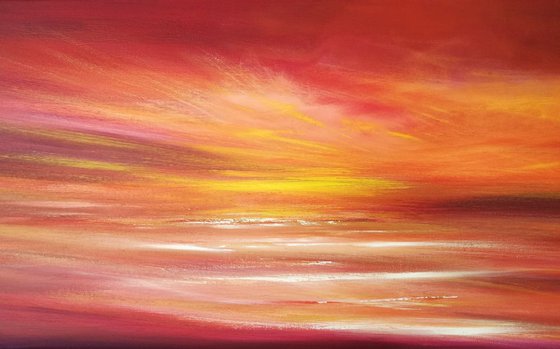 Sunset at Godrevy - Sunset, Panoramic, Red, Orange, Cornwall, Coast, Seascape