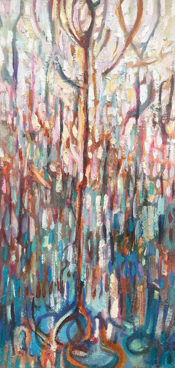 Expressive Botanical Oil Painting By Guy Pickford, 9 X 20, The Slow Reawakening, Original Artwork