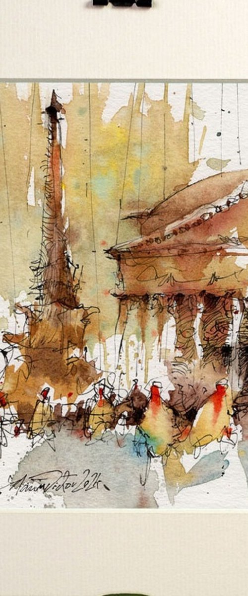 Rome, Pantheon Watercolor Art by Marin Victor