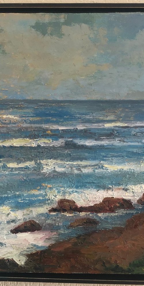 The sea at Tulum, seascape, oil painting by Padmaja Madhu