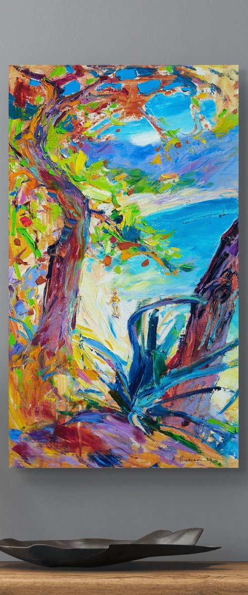 Sunny beach and agaves by Helen Shukina