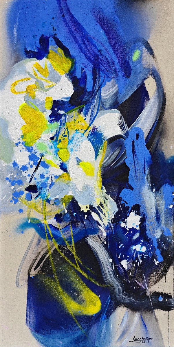 Abstract Acrylic Painting By Liang Hailun, 20 X 39", N°211, Original Artwork