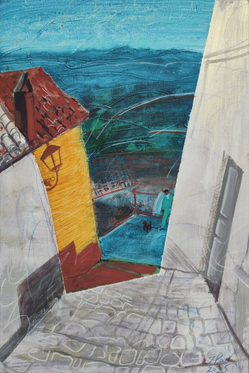 Impressionistic Landscape Acrylic Painting By Inna Pantelemonova, 12 X 18, Angels Town. Evening Ray, Original Artwork