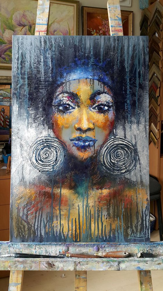 Organic Abstract Portrait - Charm - oil, acrilic painting on canvas, 45x67cm