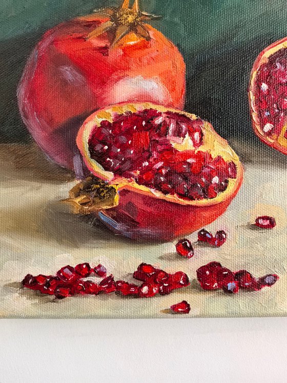 Pomegranate on blue