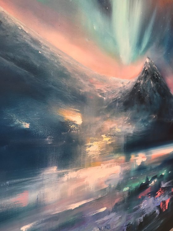 "Northern Lights.Aurora"100x100cm large original painting