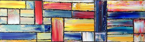 "Candy Crush" - Original PMS Abstract Oil Painting On Reclaimed Wood - 26" x 7.5"