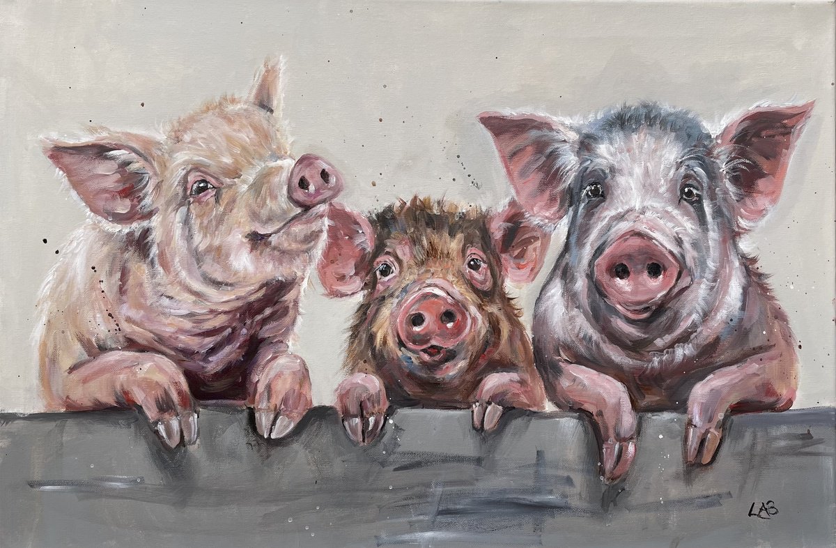 Happy Piggies By Louise Brown, 30 X 20, Artwork For Sale On Artfinder