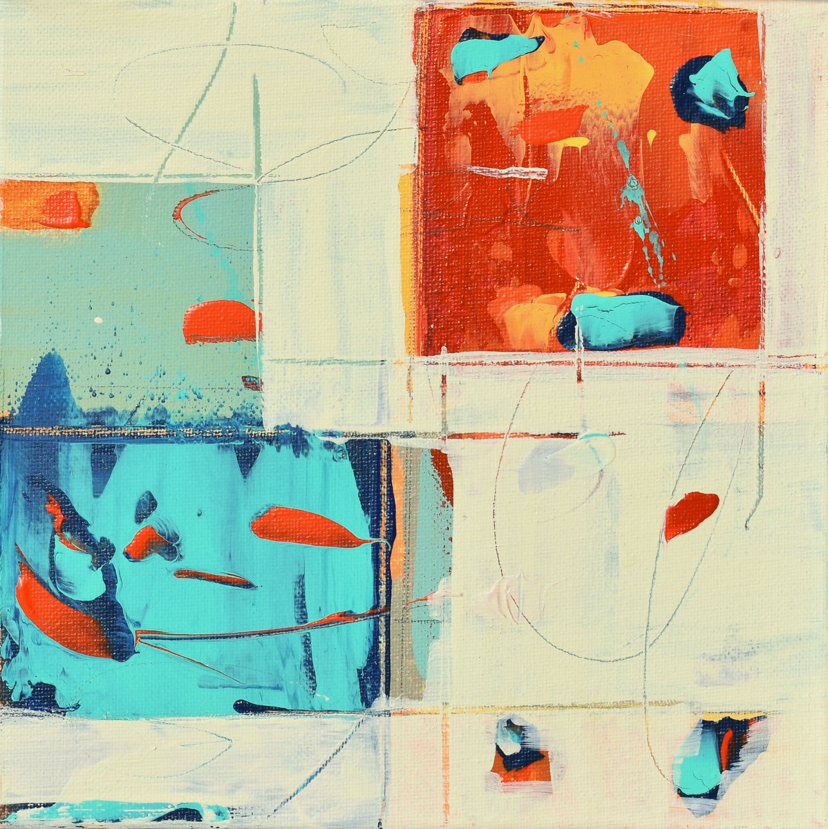 Abstract Landscape Painting By Cynthia Ligeros, 8 X 8, Interspace Abstract, Original Artwork