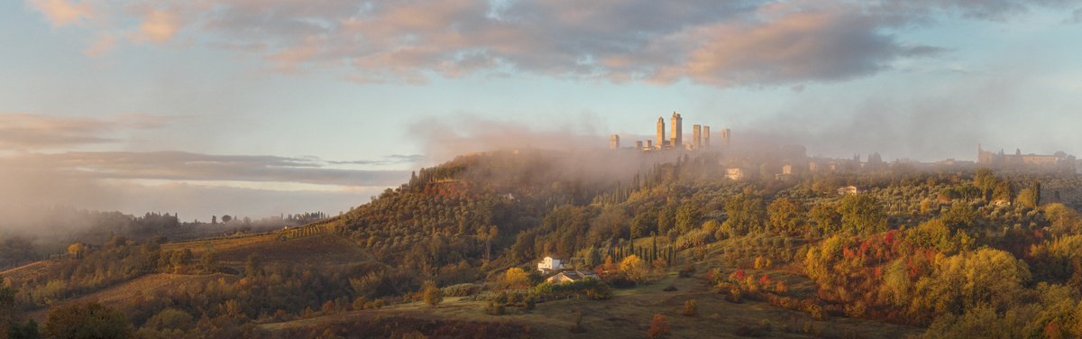 Photorealistic Landscape Photograph By Pavel Oskin, 138 X 43", San Gimignano In Fall, Original Artwork