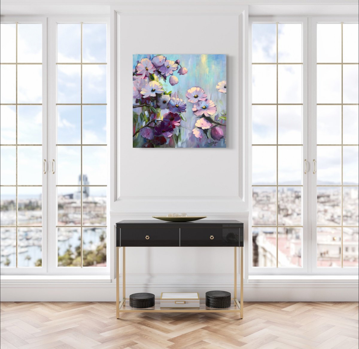 Impressionistic Botanical Acrylic Painting By Sandra Gebhardt-Hoepfner, 24 X 24", New Beginnings 4, Original Artwork