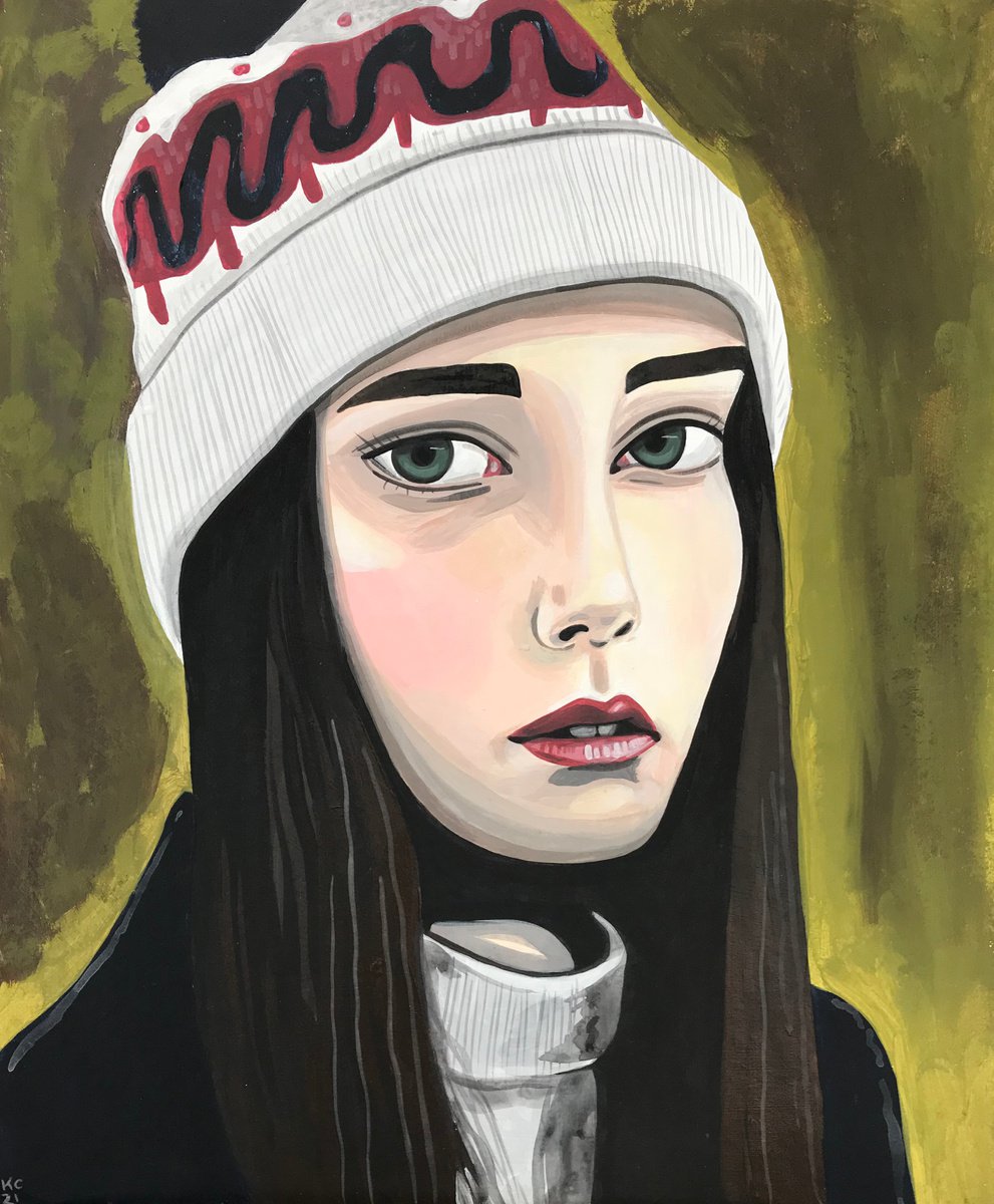 Portrait with Bobble Hat- original painting by Kitty Cooper