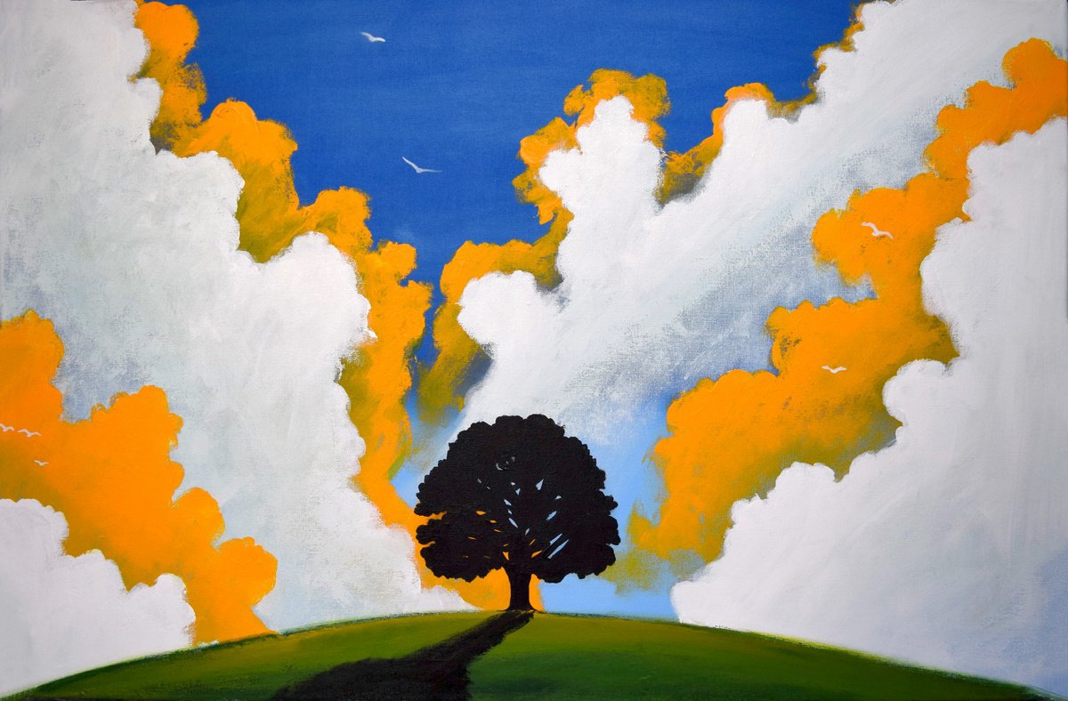 Impressionistic Landscape Acrylic Painting By Stuart Wright, 36 X 24", Heat Of Summer Sun, Original Artwork