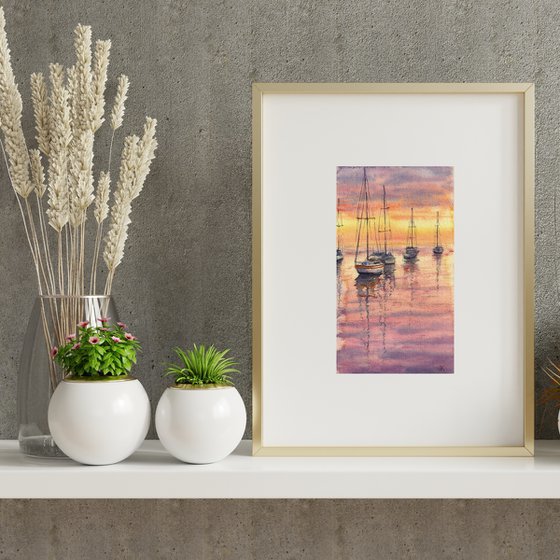 Resting Sailboats at Sunset