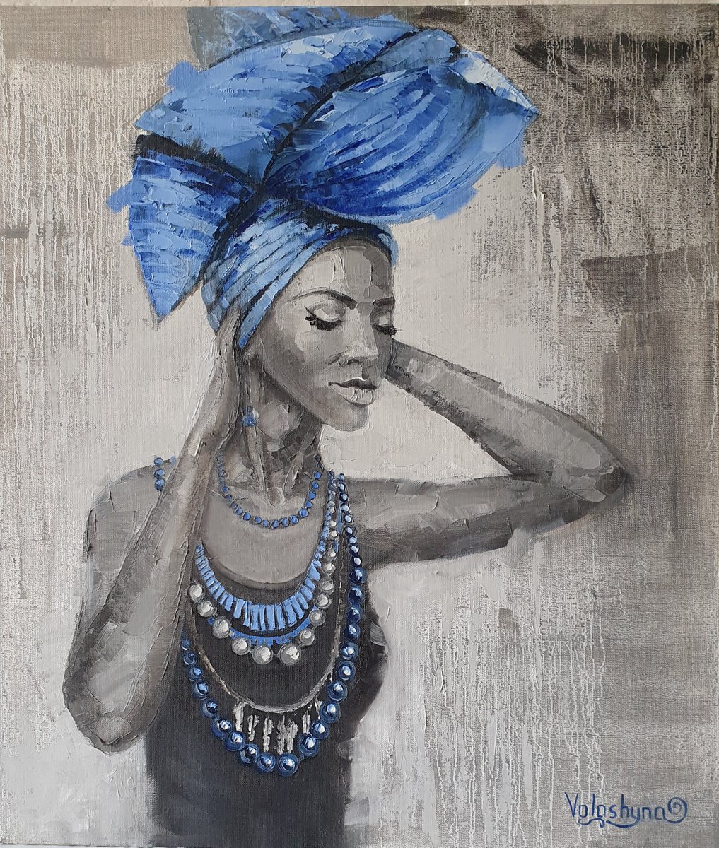 Impressionistic Portrait Oil Painting By Mary Voloshyna, 24 X 28", In Dreams. Portrait. Female Portrait. African American. Women. Oil Painting, Artfinder