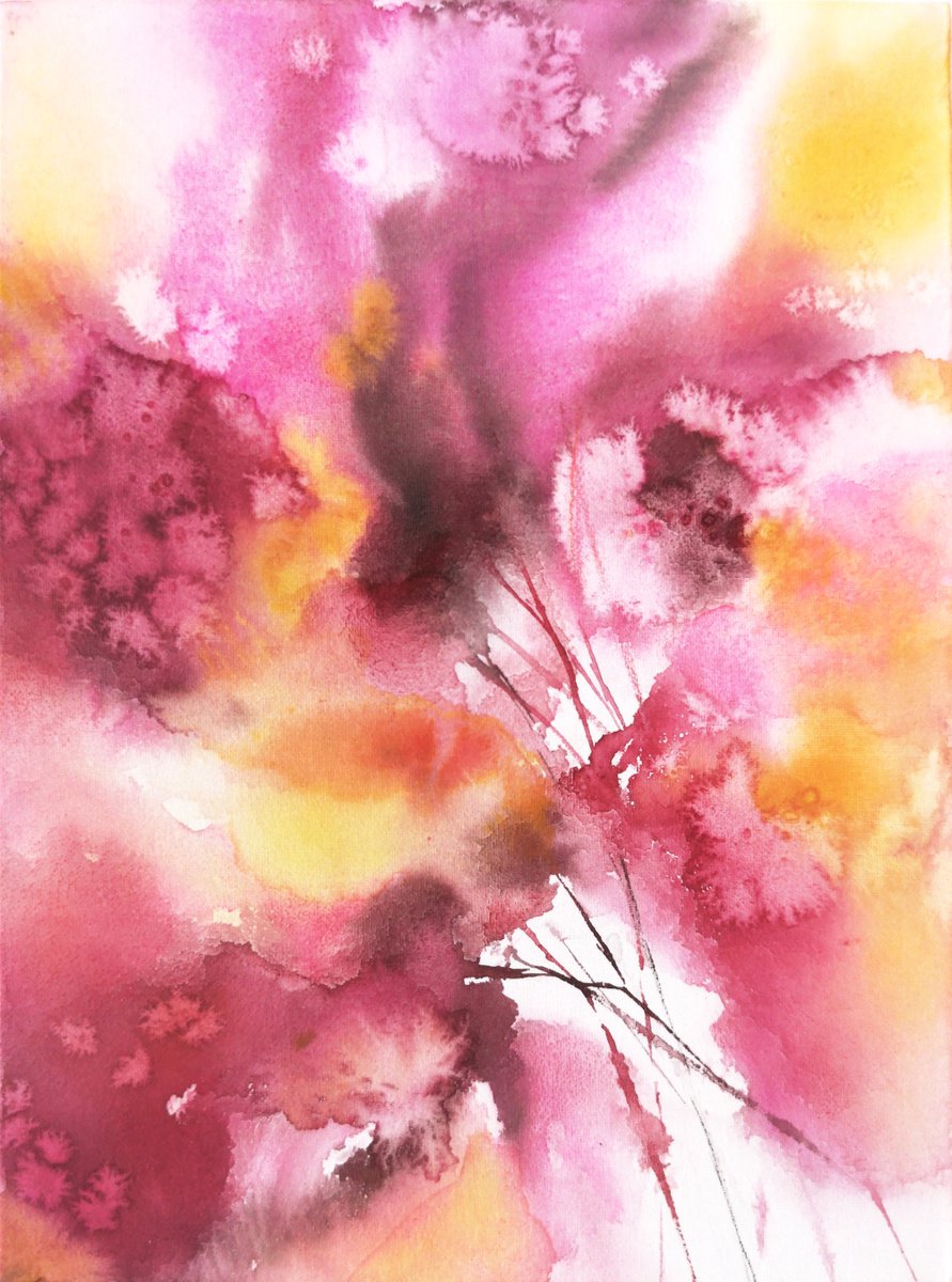 Abstract flowers. Bright pink loose florals. by Olya Grigo