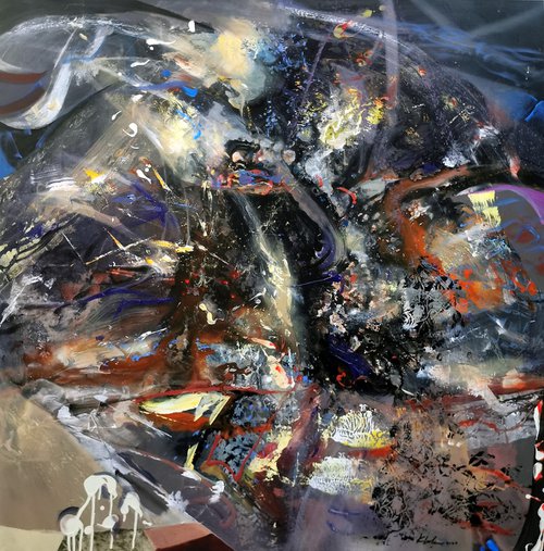 Very large size abstract enigmatic painting master O Kloska by Kloska Ovidiu
