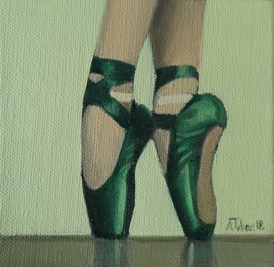 Green Ballet Shoes, Ballerina Dancer Miniature